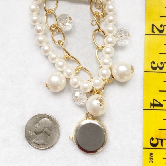 Watch Women’s Bangle Bracelet 2 Strand Pearl Bracelet Band Analog Gold White - Picture 5 of 11